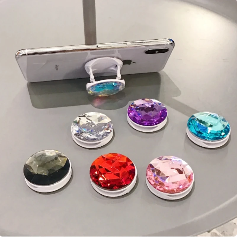 colorful 3D gem popular round mobile phone folding stretch bracket Phone Holder case finger holder Fashion mobile phone stand image 2