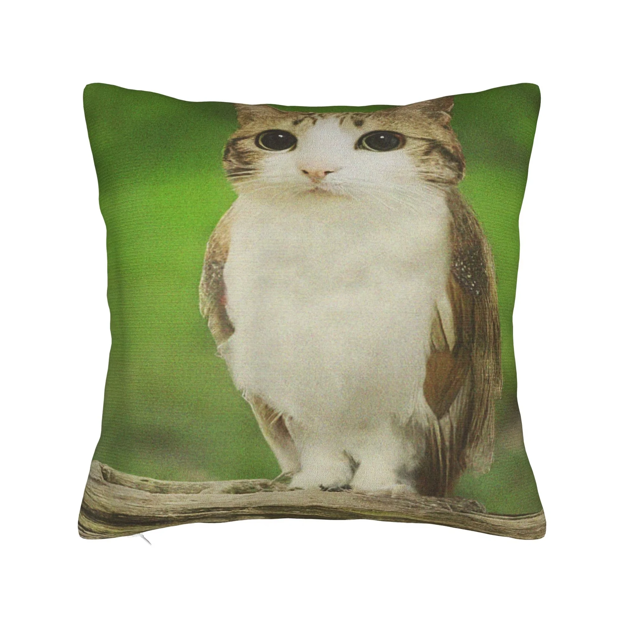 Double Sided Funny Meowl Meme Pillow Cover, Cat Owl Brainrot Print Soft Cushion Case for Sofa Couch Bed Living Room Decor