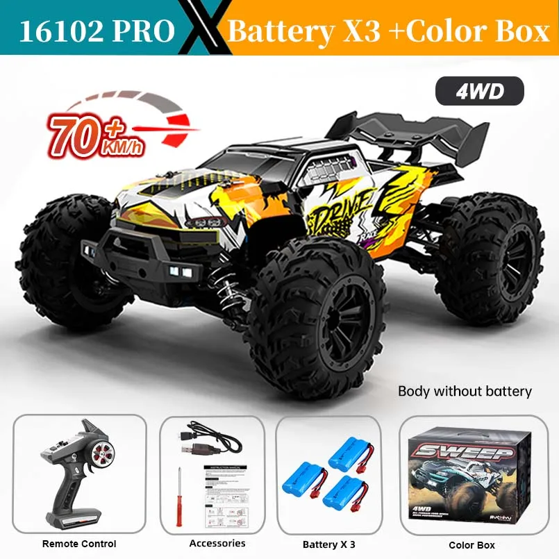 16101 Pro/16102 4WD RC Auto 1:16 2,4G Fernbedienung Autos 70 KM/H High Speed Drift Off Road Auto mit LED-Licht für Kinder Geschenk
