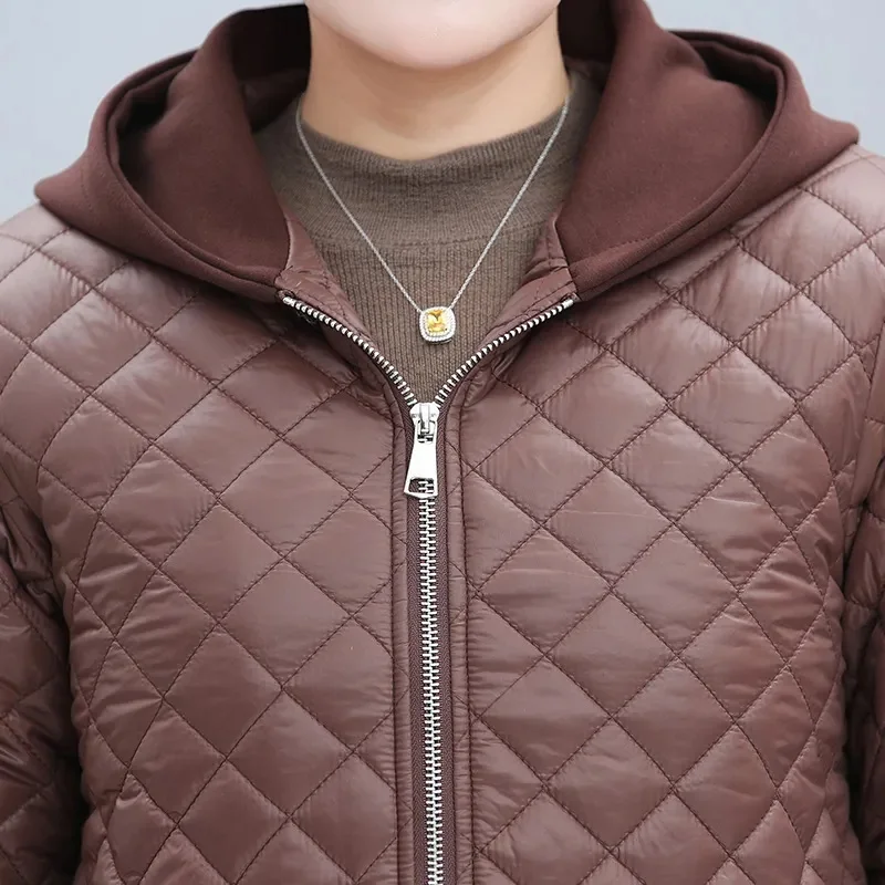 2023 Outono Inverno Mulheres de meia idade acolchoado Casacos de algodão acolchoado Feminino Zipper-up Casaco com capuz Engrossar Quente Parkas Tops Sobretudo