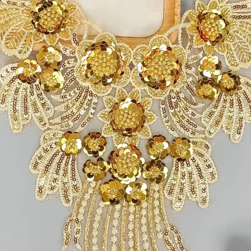 

M6CD Stylish Embroidered Sequined Neck Collar Appliques Clothes Accessory Hand Sewing Collar Corsage Clothing Making Garment