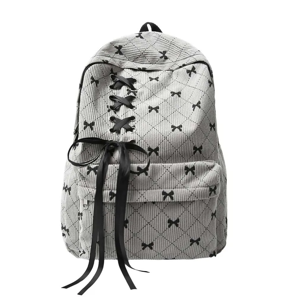 

Daypack Corduroy Bow Backpack Silk Design Contrast Color Students School Bag Polyester Casual Large Capacity Backpack School