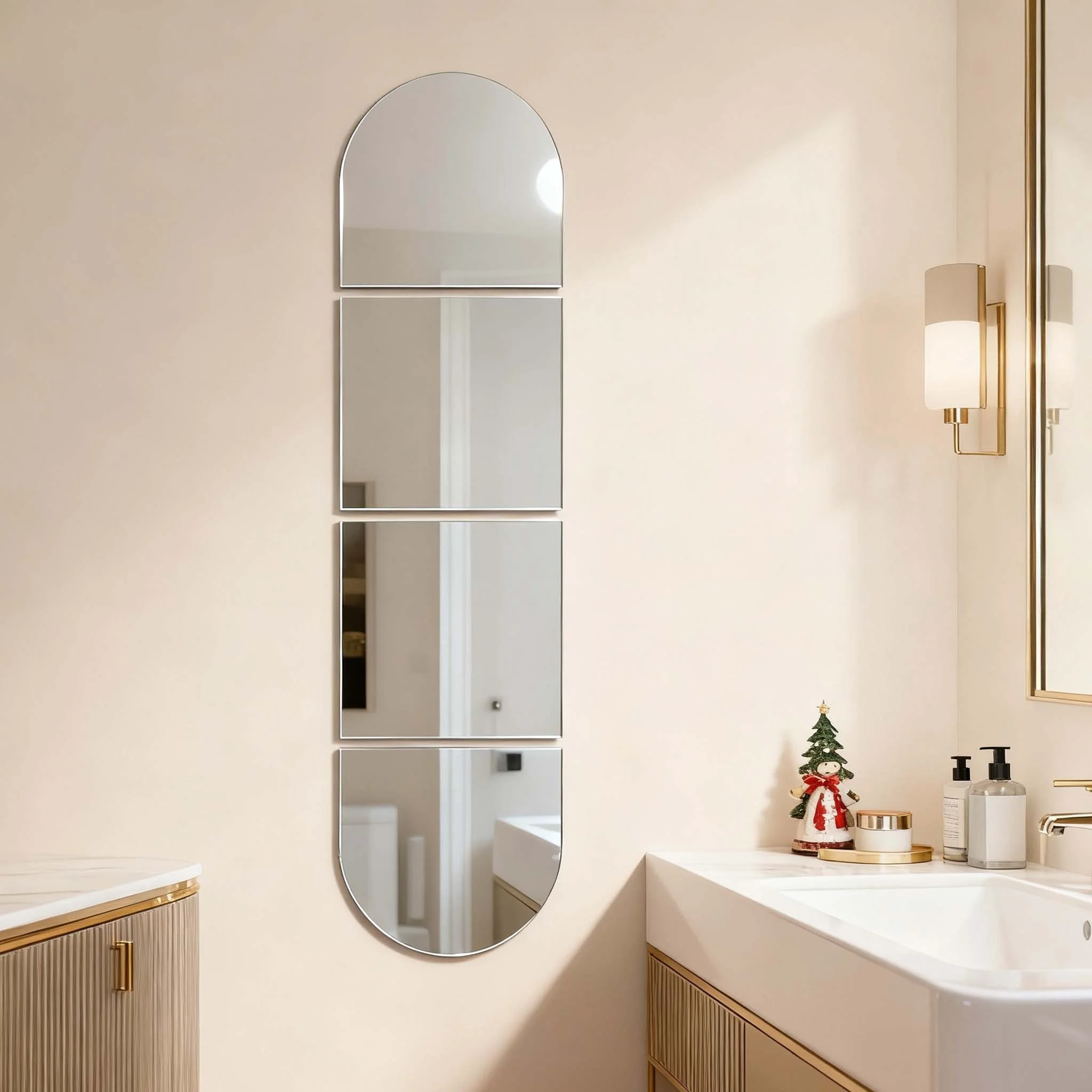 Modern Best-selling 8pcs Silver Oval Square Acrylic Mirror Peel Stick Decal Bathroom Bedroom Living Room Home Decor 30cm 2mm