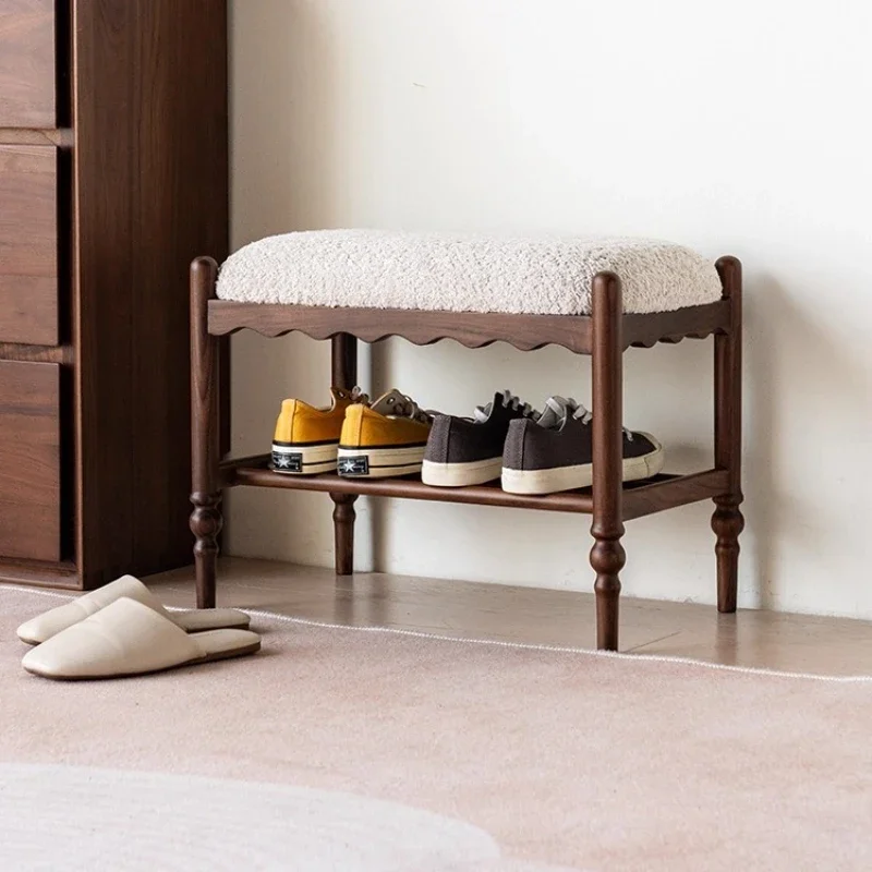 North American black walnut shoe changing stool, modern simple shoe rack, shoe stool at the door