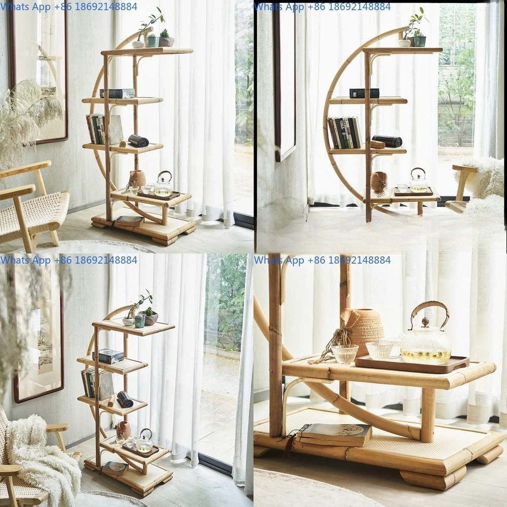 

Modern Minimalist Woven Rattan Bookshelf for Living Room Storage Small Space Decorative Shelf