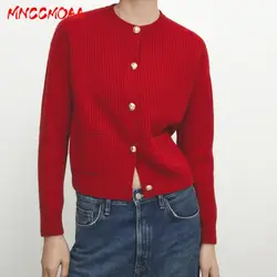 MNCCMOAA-Women's Long Sleeve Button Knitted Sweater, Loose Cardigans, Chic Fashion, Casual Pockets Outwears, High Quality, 2024