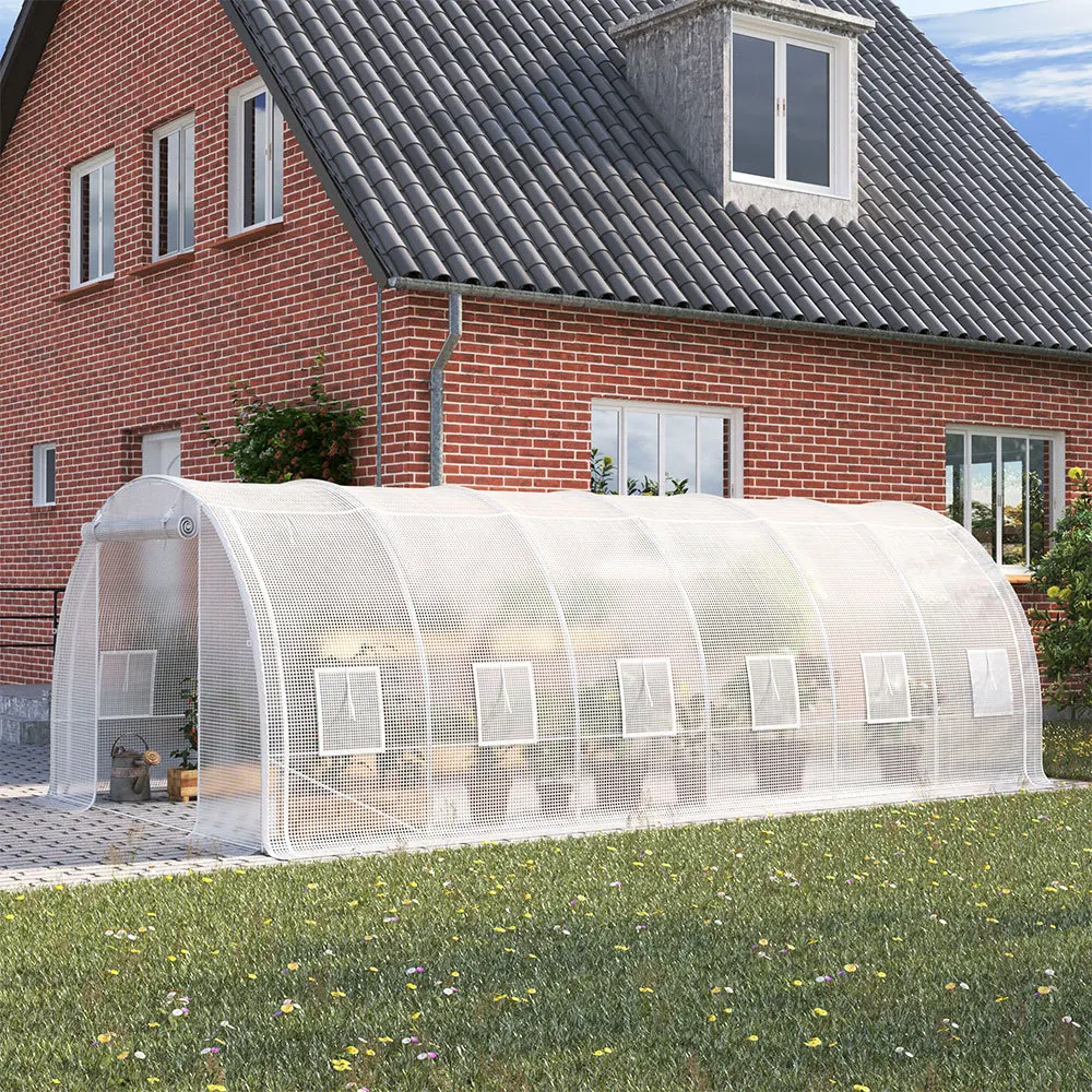 White 6M Outdoor Tunnel Greenhouse with Steel Frame