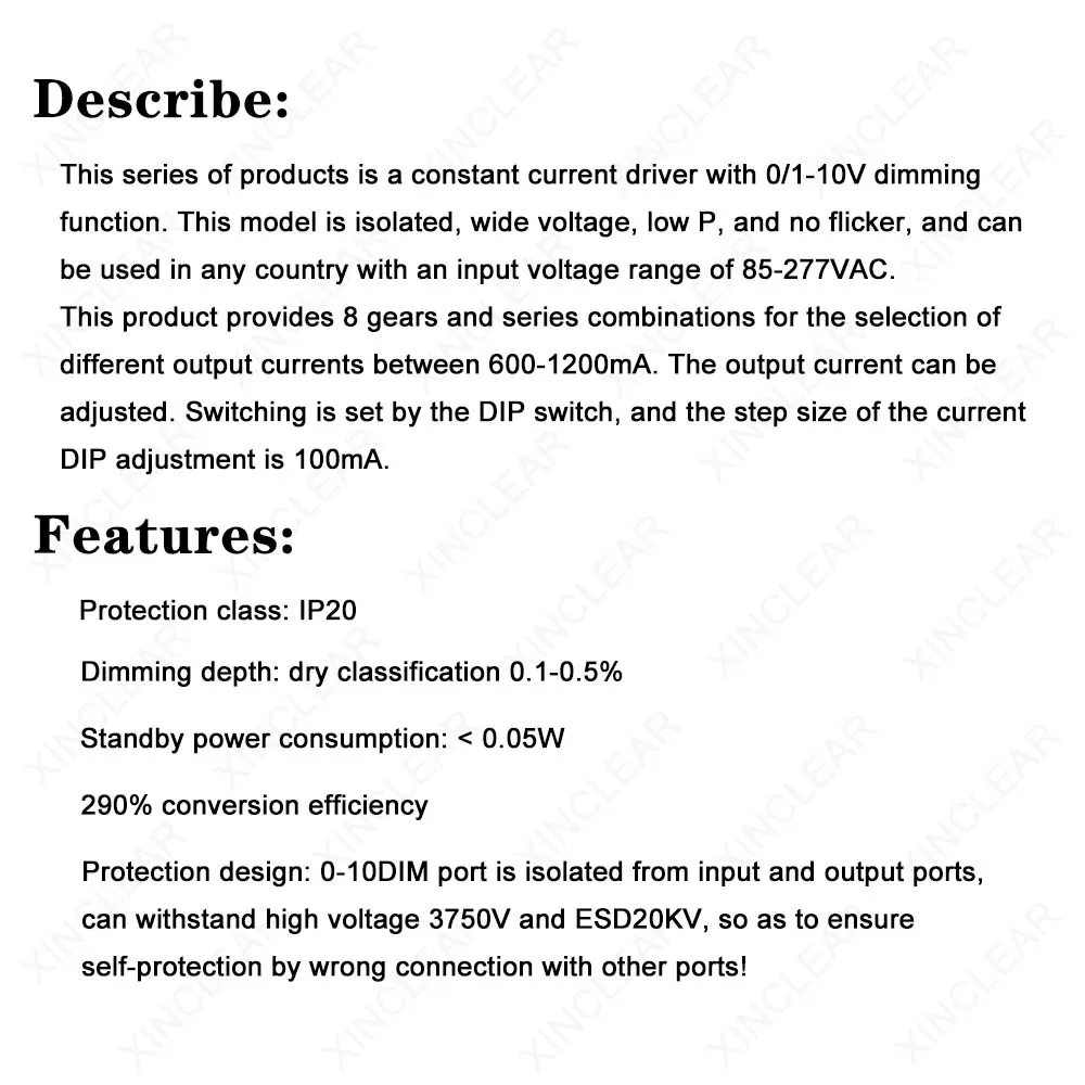 0-10V Dimmable LED Driver 600mA 700mA 800mA 900mA 1000mA 1200mA Lighting Transformers 18W 20W 24W 28W 30W 35W 40W Power Supply