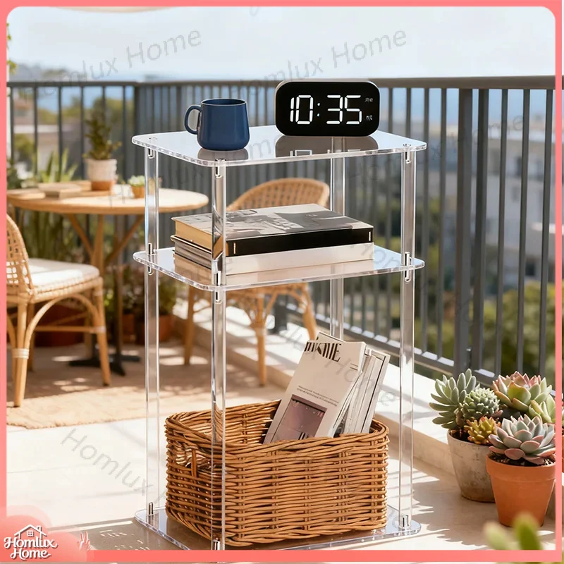 Modern Acrylic Side Table, Clear Frame Multi‑Layer Storage Minimalist Small Coffee Table for Living Room Bedroom