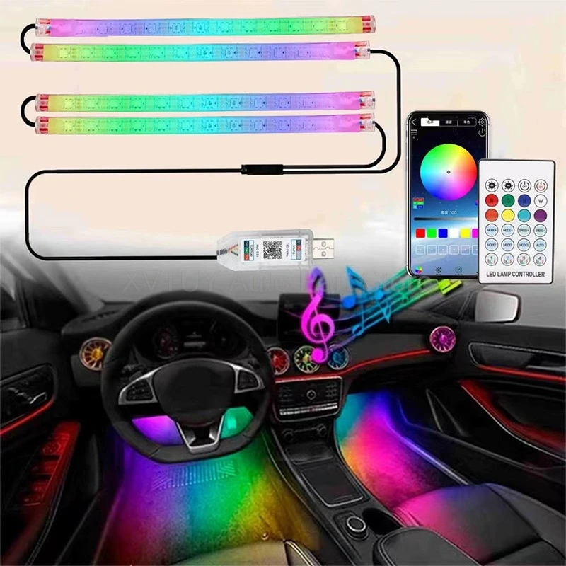 

RGB Flow LED Car Footwell Ambient Light USB Powered Colorful Breathing Sound Activated Strobe For Interior Decoration Strip
