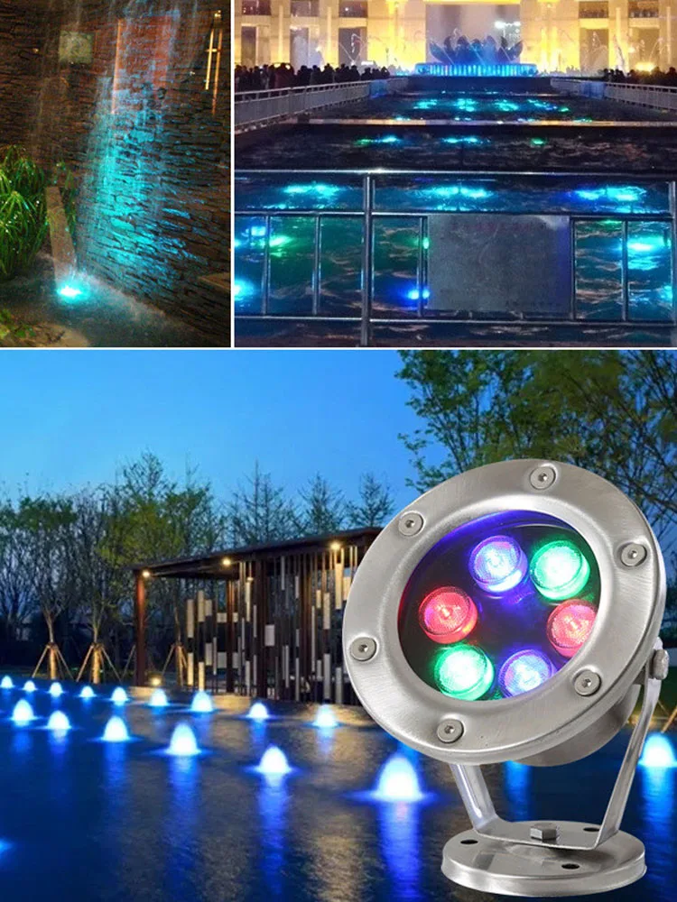Aço inoxidável RGB LED Underwater Light, Lâmpada de piscina impermeável, Parque, Jardim, Fish Pond, Fountain Lights