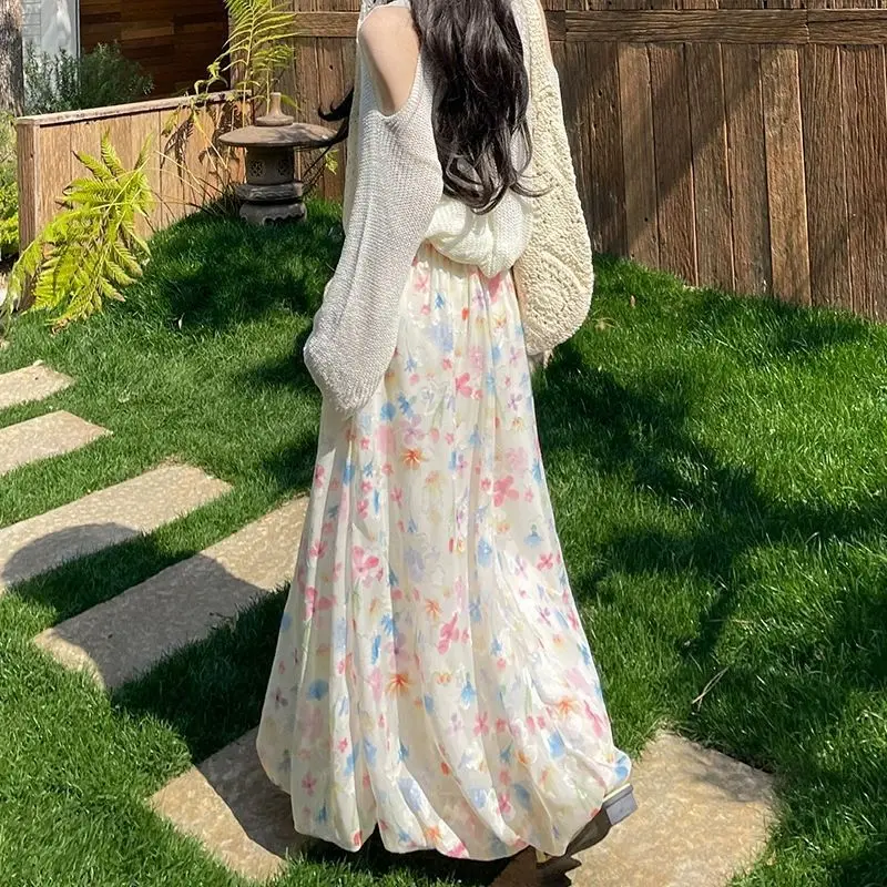 High Waist Floral Loose Fashion Half Skirt Summer New Printing All-match Sweet A-line Skirt Casual Temperament Women Clothing