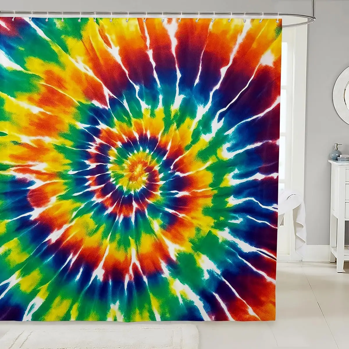 Kids Tie Dye Shower Curtain, Bohemian Gypsy Bath Curtain Hippie Hippy Boho Waterproof Shower Curtains for Girls Teens Bathroom