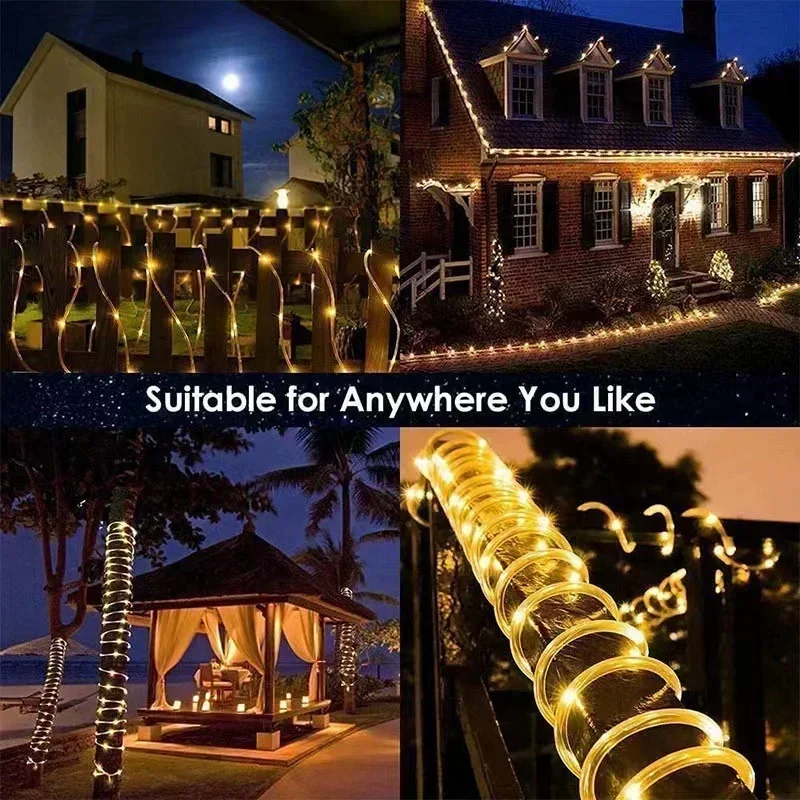 Solar LED Rope String Lights 8 Modes Hose Tube Lighting Outdoor Waterproof Decor Garden Terrace Wedding Party Fence Tree House image 5