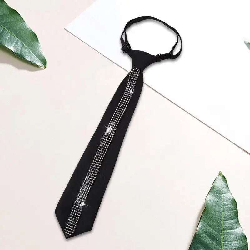 

652F Элегантный женский регулируемый черный галстук с завязками и стразами для официальных мероприятий и повседневной носки