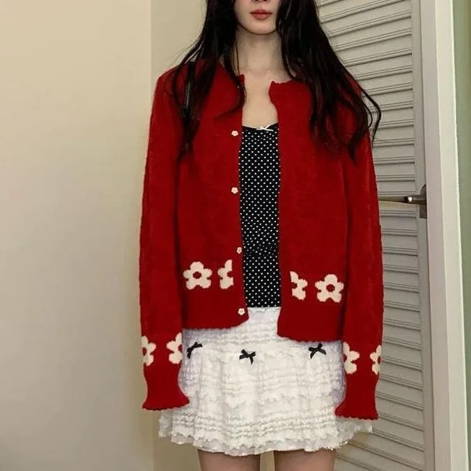 

Новинка 2025 года, вязаный свитер с цветными блоками, кардиган, женский осенне-зимний жаккардовый свободный топ в ленивом стиле