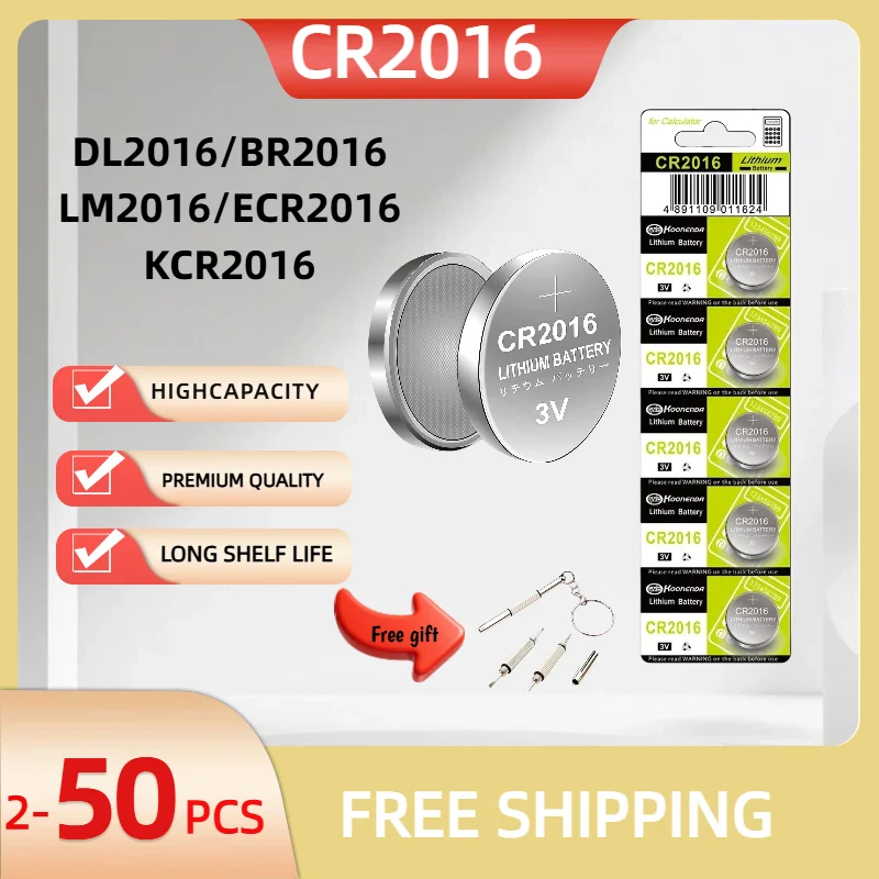 

2-50 шт., 3 В, 80 мАч, кнопка CR2016, батарея DL2016 ECR2016 BR2016, совместимая с часами, автомобильный ключ, дистанционная материнская плата компьютера