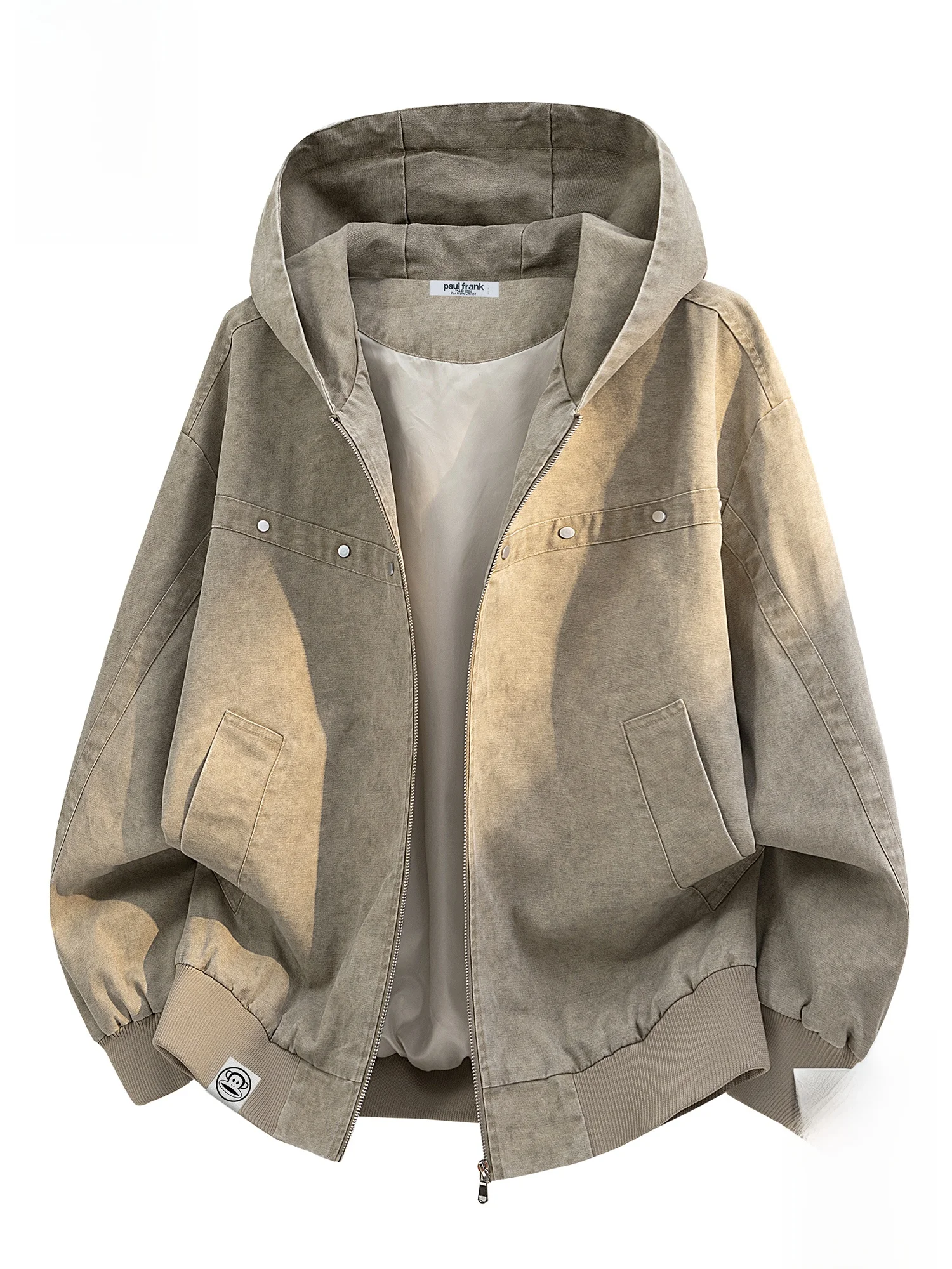 

Loose Fit Monkey Hooded Jaet Men's Spring Casual Faion Workwear Coat with Nail Design Cotton Polyester Blend