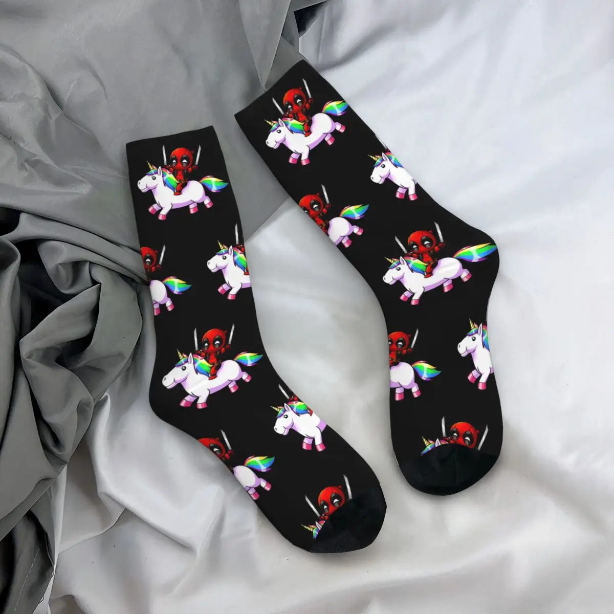 New Men\'s Socks Novelty Deadpool Riding A Unicorn Sock Skateboard Women Stockings Spring Summer Autumn Winter