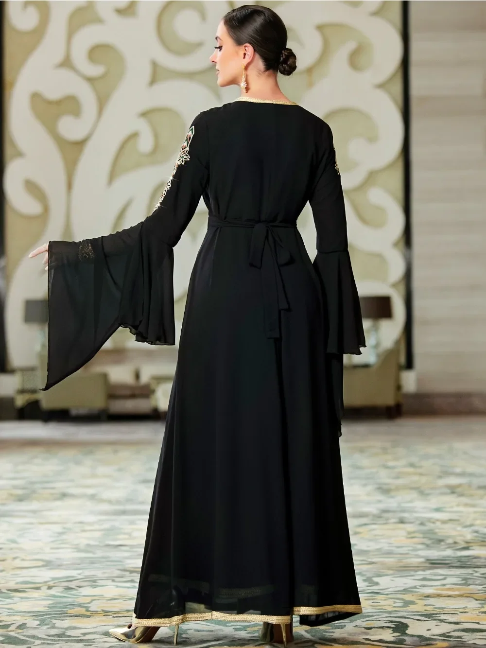 Eid Muslim Dress for Women Abaya Flare Sleeve Diamond Jalabiya Embroidery Morocco Party Dresses Dubai Abayas Kaftan Vestidos