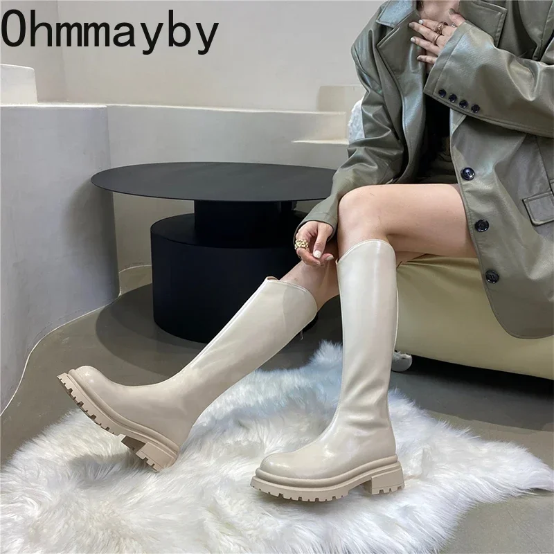 Designer Women Knee High Boots Fashion Back Zippers Knight Long Boots Square Heels Autumn Winter Ladies Shoes