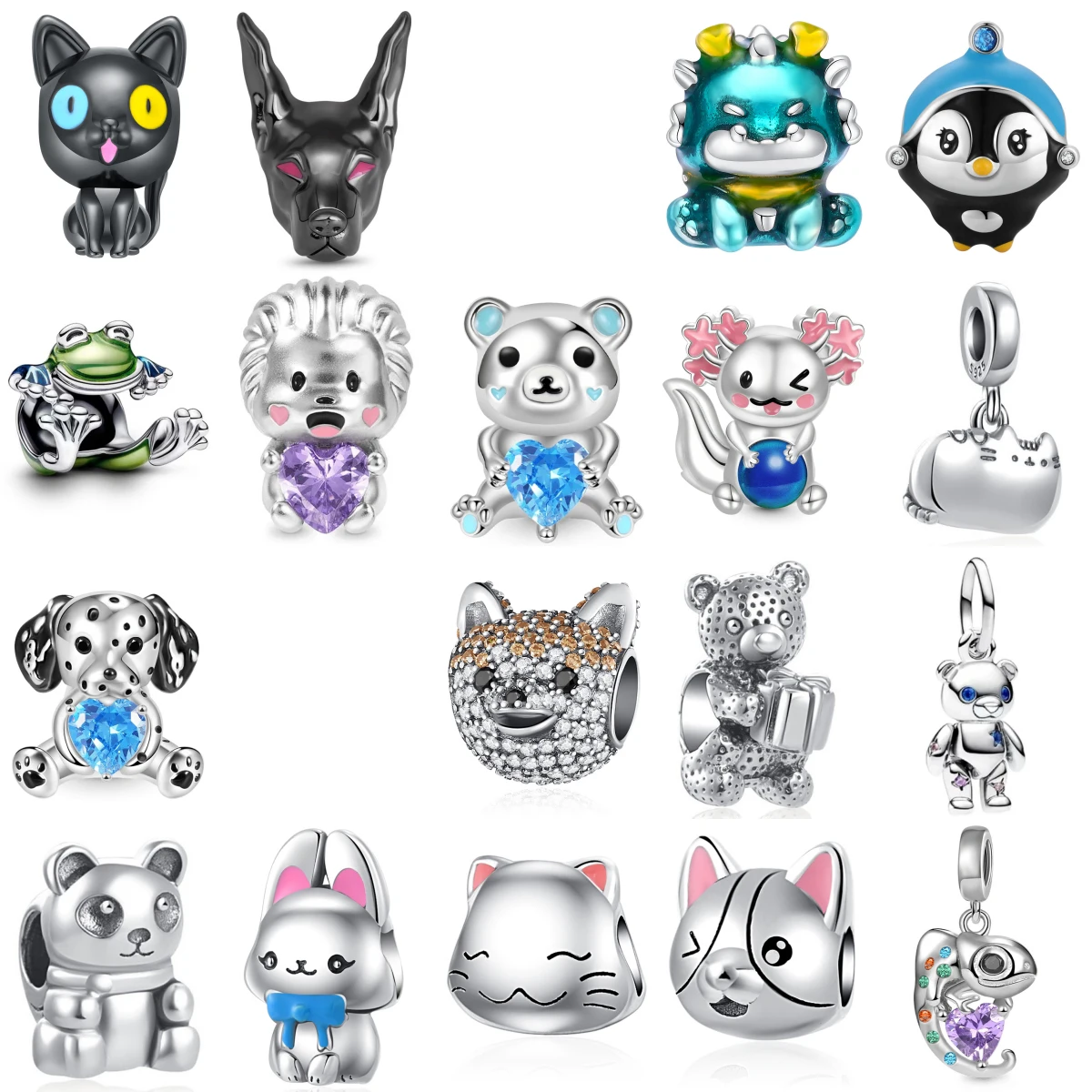 

Fashion Trinkets Silver 925 Cartoon Cat Dog Penguin Charm Bead Pandent Fit Original pendant Silver Bracelet DIY Women Jewelry