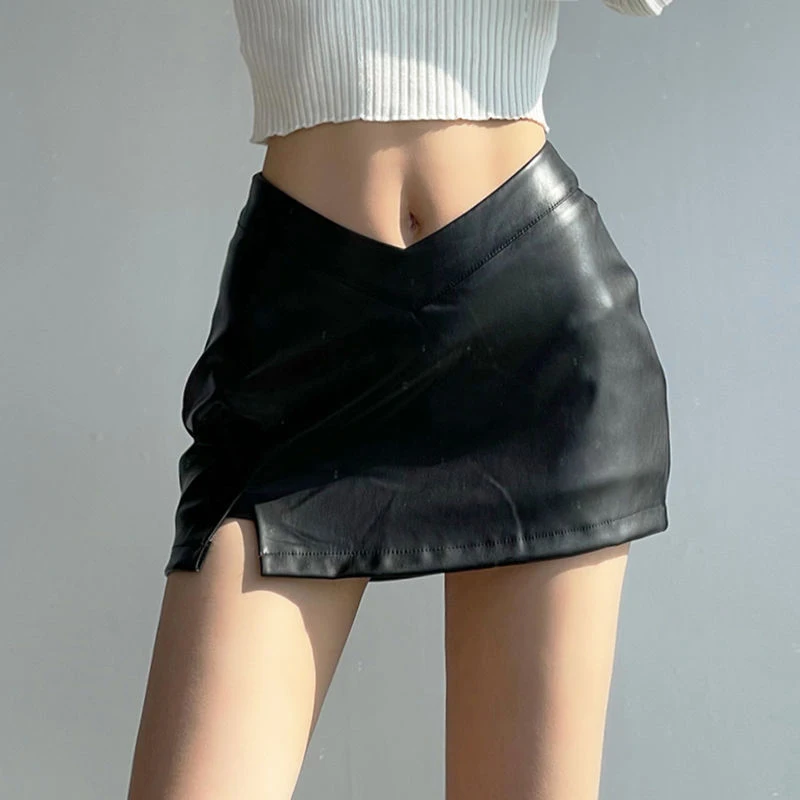 

PU Leather Short Skirt Women Black Sexy Split Slim High Waisted A-line Mini Skirts Female Shorts Vintage Harajuku Streetwear