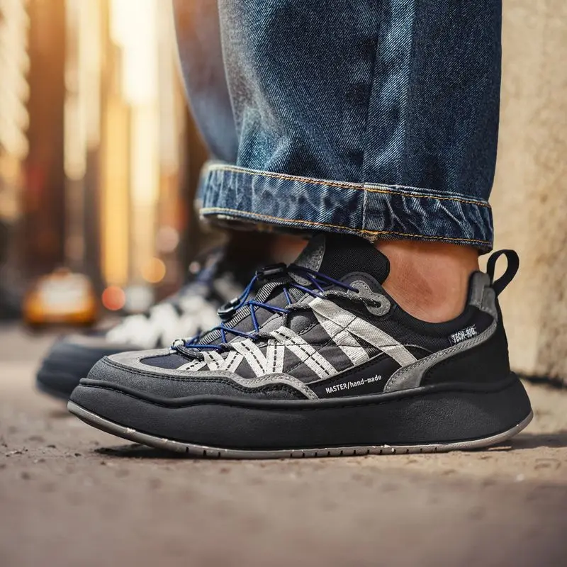 

Maden Men's Casual Slip-On Outdoor Sneakers Chunky Sole Athletic Shoes with Elastic Lace System Breathable for Jogging Shoes