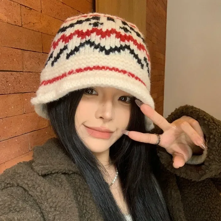 Damski zimowy ciepły kapelusz rybacki w stylu vintage, dziergany, z podwiniętym brzegiem, kapelusz typu bucket dla dziewczyn, kobiet, na zewnątrz, wiatroodporny kapelusz panama, kapelusz typu basin.