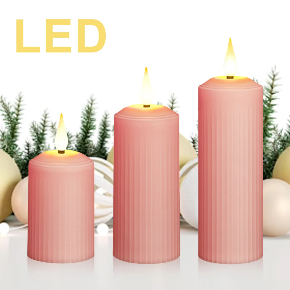 

3Pcs LED Candles USB Rechargeable Timer Waterproof Pink Wedding Candles with Remote Control Electronic Pink Candles