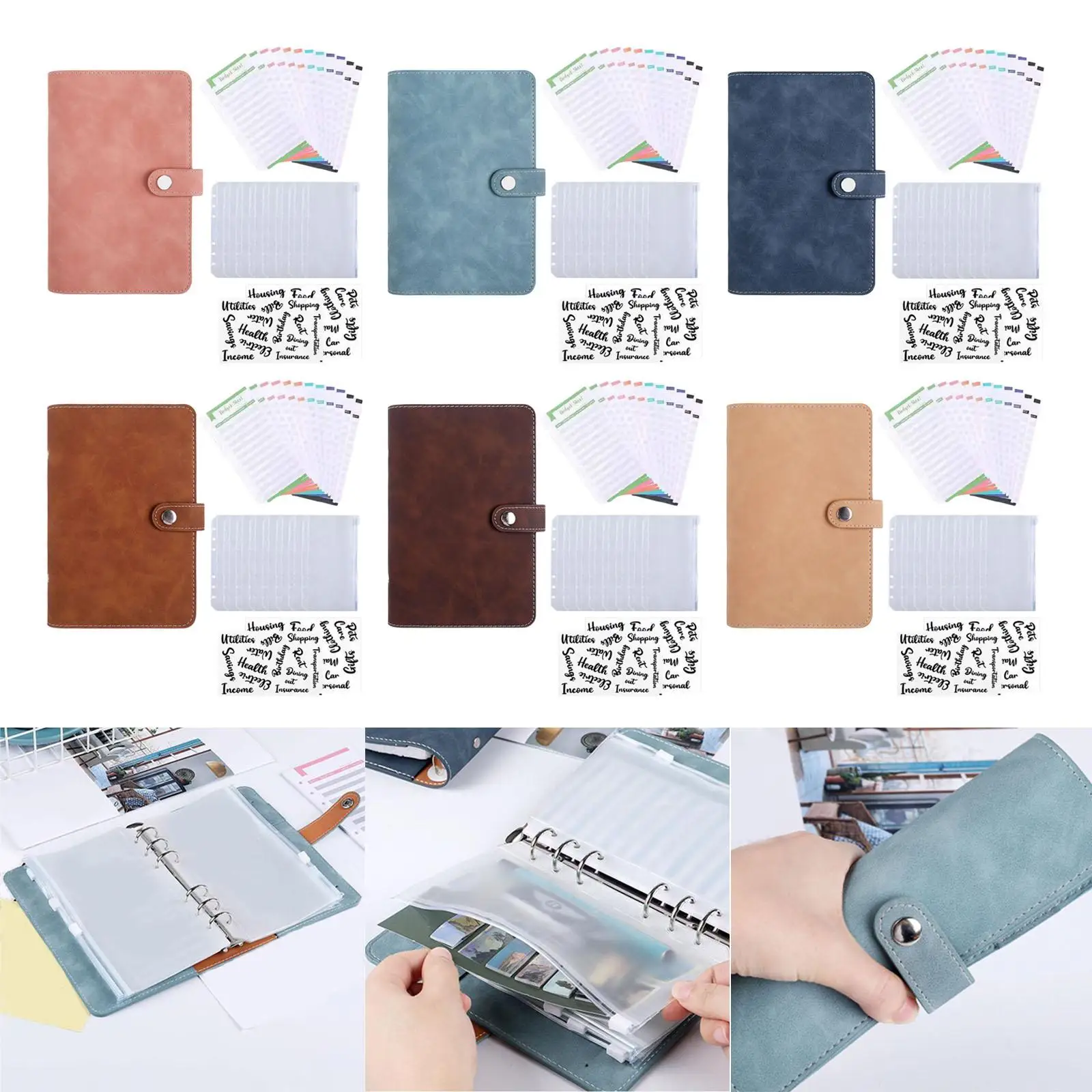 A6 Umschläge Binder Brieftasche, PU Leder Budget Planer Notizbuch mit 8 Stück