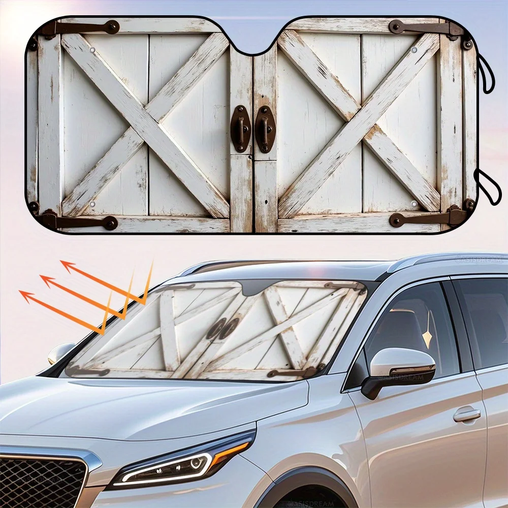 

1 шт. 144,78 см х 69,85 см состаренные деревянные двери с принтом на лобовом стекле RV солнцезащитный козырек поставляется с 4 бесплатными присосками на переднее окно солнце