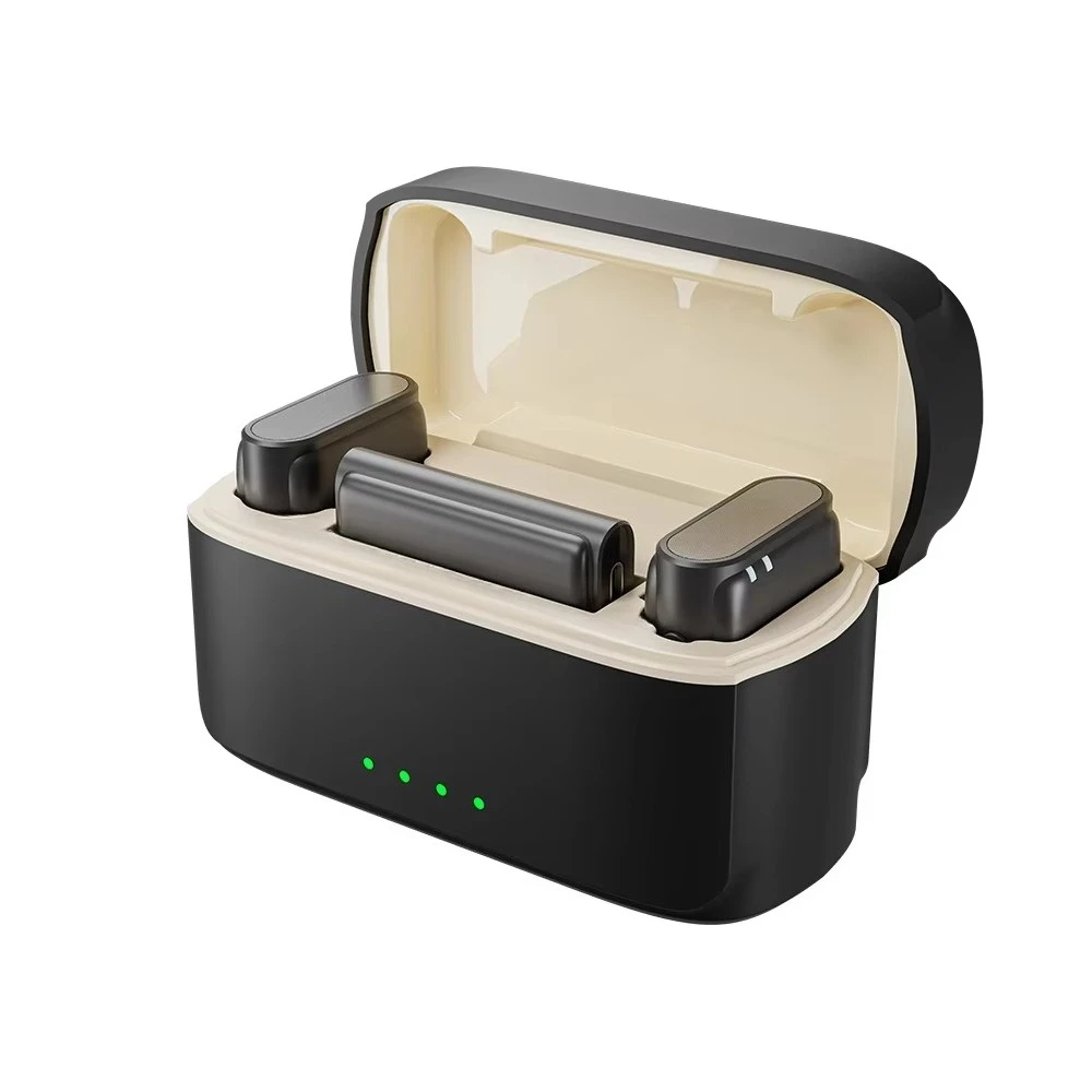 for TELESIN 2.4G waterproof flexible wireless mic system, 1TX 2RX charging case, noise canceling lapel mic, real-time 200m