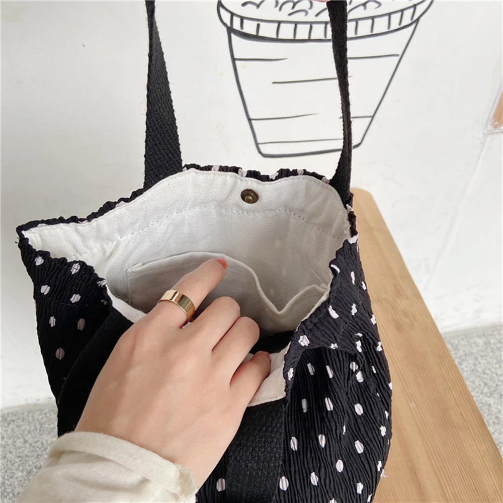 Mini Handbag Wrinkle Shopping Bag for Girl Fresh Small Cotton Ruffle Tote Flower Print Lunch Bag Everyday Foldable Cloth Bag New