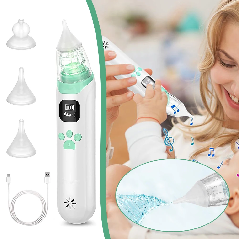 

Electric Baby Nasal Aspirator Rechargeable Nose Suction Tool with 3 Silicone Tips Baby Nose Sucker with Music Light Function