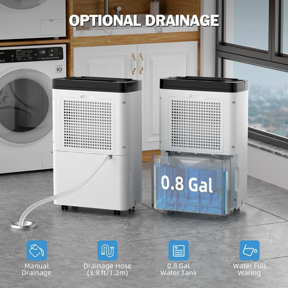 4,500 Sq. Ft. 50-70 Pints Dehumidifier for Home and Basement with Drain Hose, 0.8 gal Water Tank Capacity