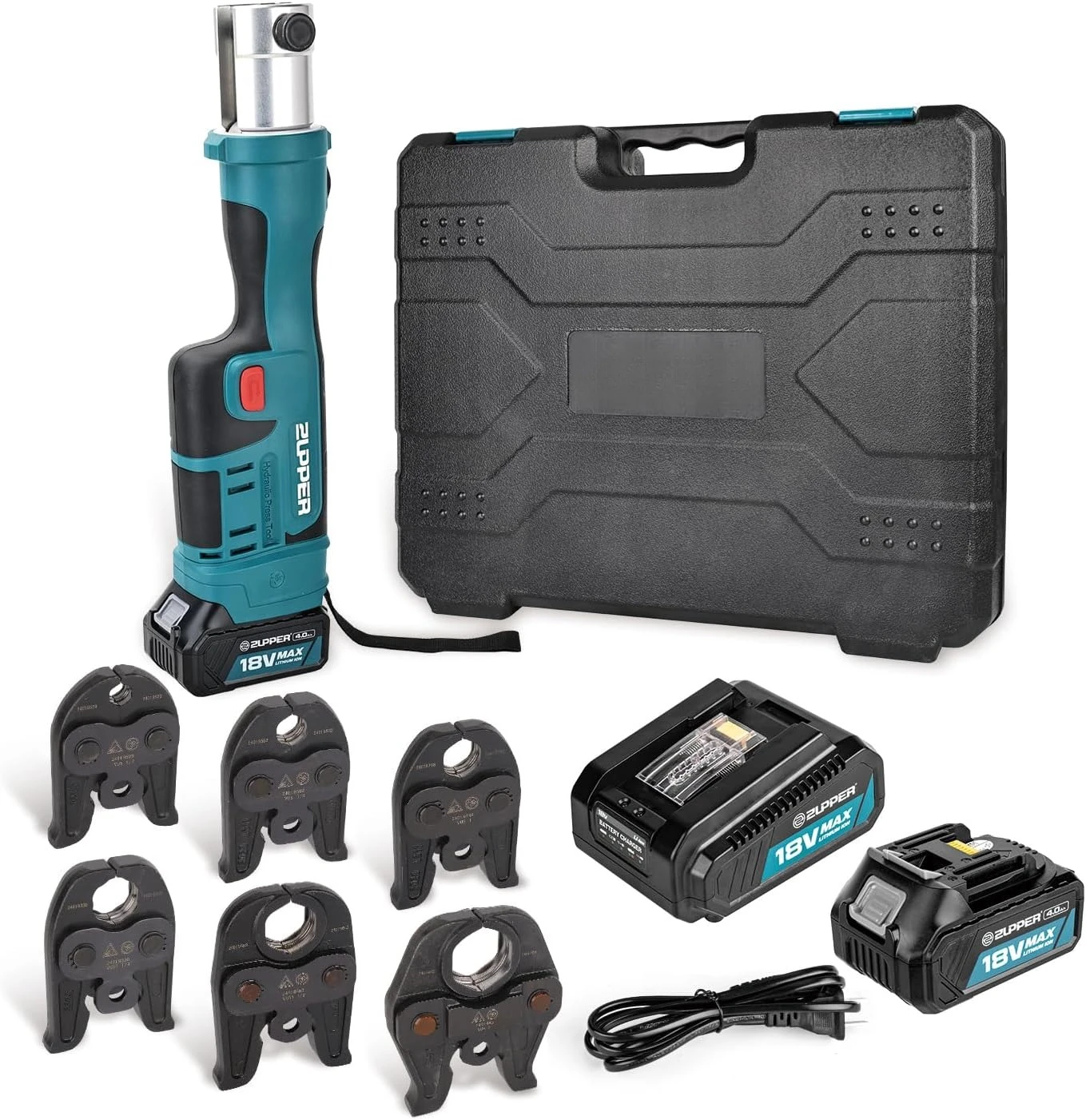 

Стандартный набор инструментов Pro Press с 6 медными пресс-клещами Pro Press от 1/2 до 2 дюймов, 2 аккумулятора 4AH, быстрое зарядное устройство и кейс для переноски.