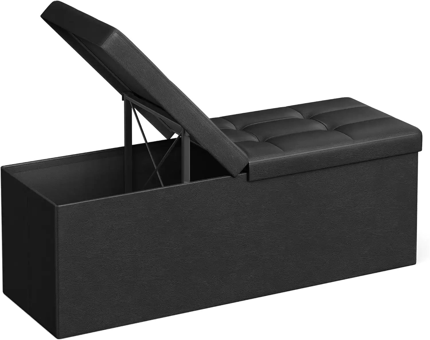 

43" Folding Storage Ottoman Bench Ottoman with Storage Leather Footrest for Living Room Black