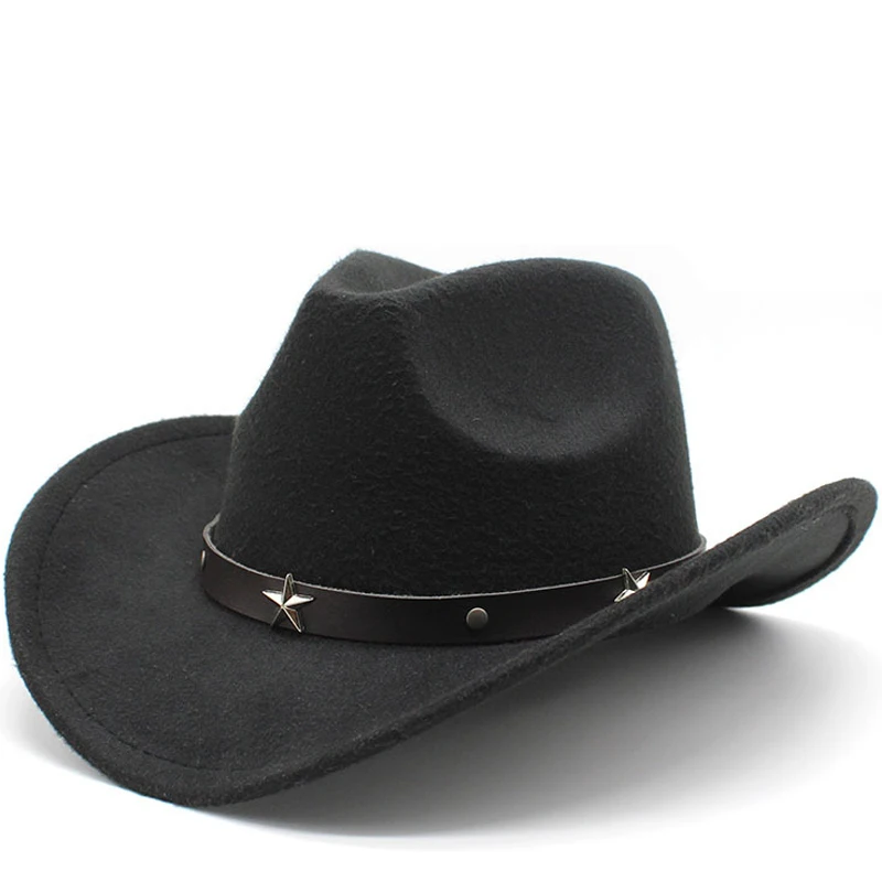 New Women\'s Men\'s Wool Hollow Western Cowboy Hat With Solid ribbon Gentleman Lady Jazz Cowgirl Jazz Toca Sombrero Cap