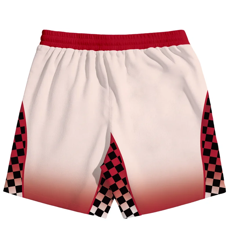 Retro Racing Style Checkerboard Aggressive Black Cat3D Print Simple Casual Sports Breathable Training Men and Women Daily Shorts