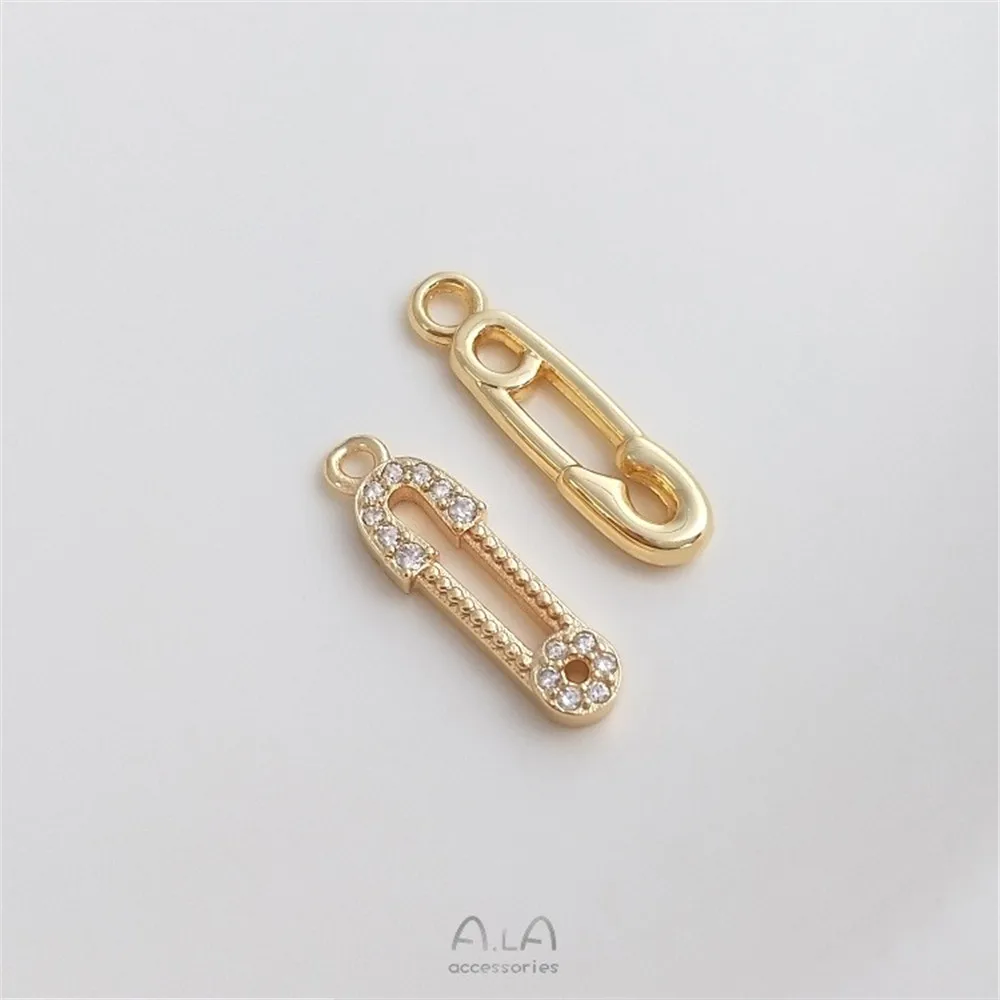 

14K Gold Color Preservation Clip Pendant Zircon Pin Buckle Pendant Handmade Diy Collarbone Chain Earrings Pendant Accessories