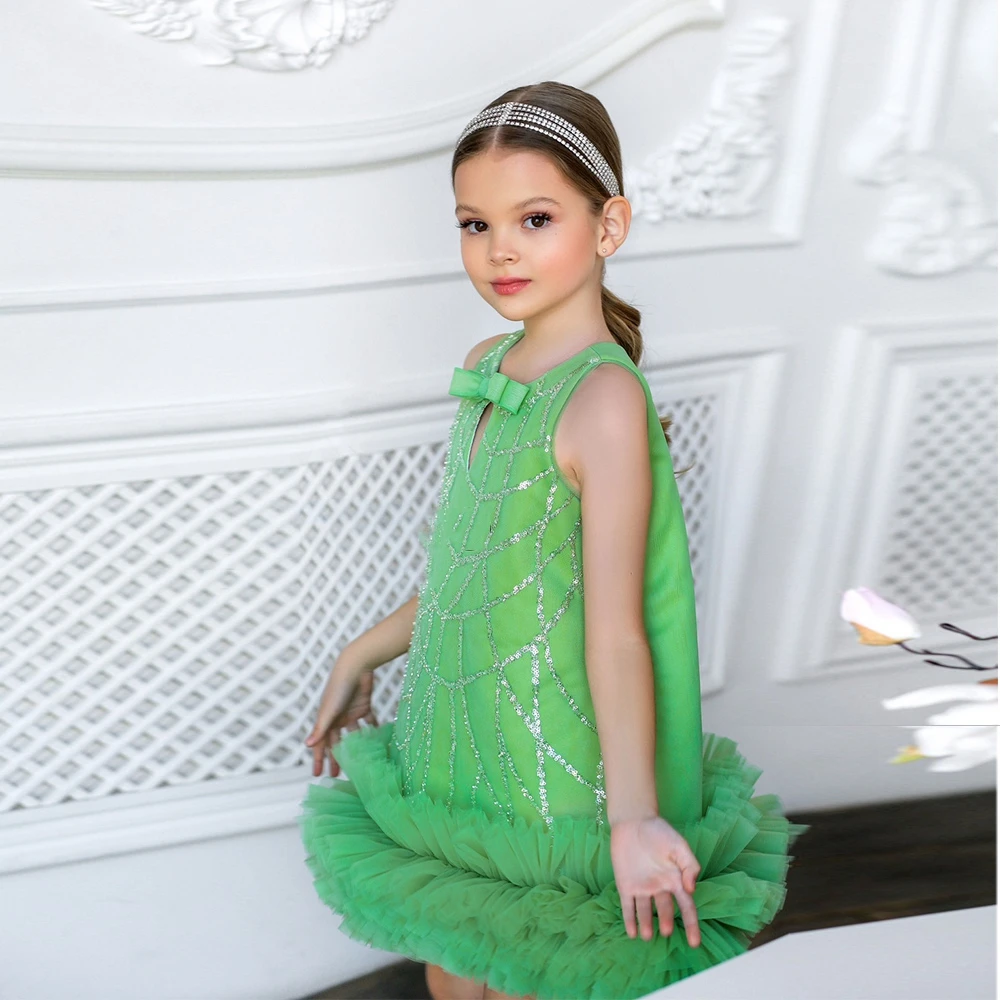 

Elegant Sleeveless Green Flower Girls Dresses with Sequined 2024 Sleeveless Christmas Dresses for Women Sequined فستان عيد الميل