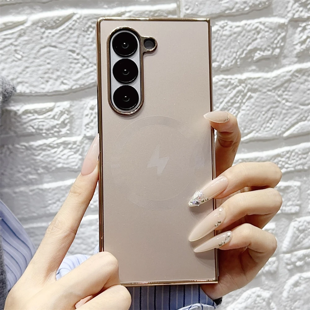 삼성 갤럭시 Z 폴드 7 6 5 4 3용 마그네틱 무선 충전 폰 케이스, 고급 도금 무광택 마감, 충격 방지 백 커버