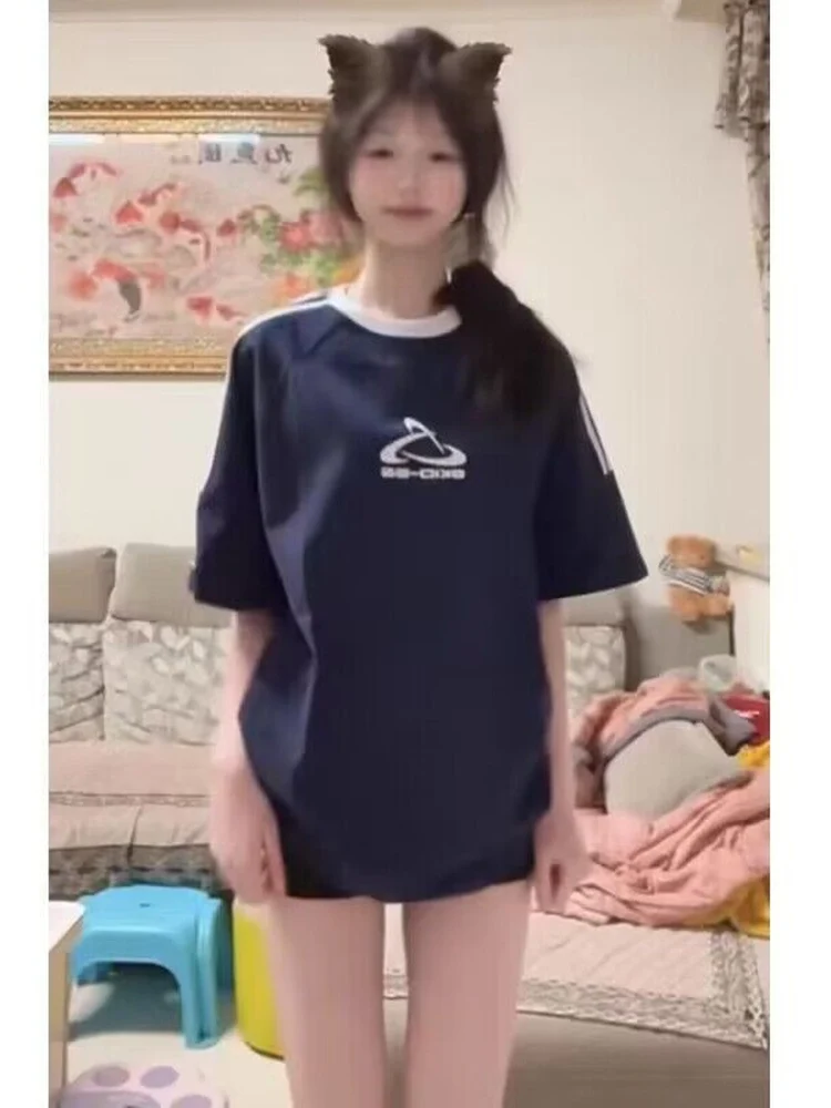 

Свободная футболка из чистого хлопка с коротким рукавом, повседневный летний топ с круглым вырезом, универсальный базовый свитшот, молодежный тренд