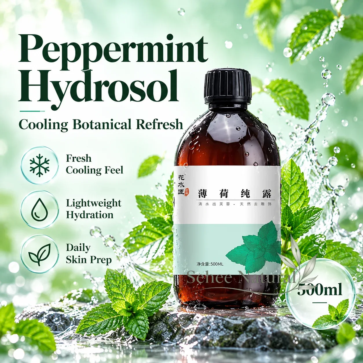 Peppermint Hydrosol | Peppermint Floral Water | 500ml Botanical Toner | Cooling Refreshing Hydrosol