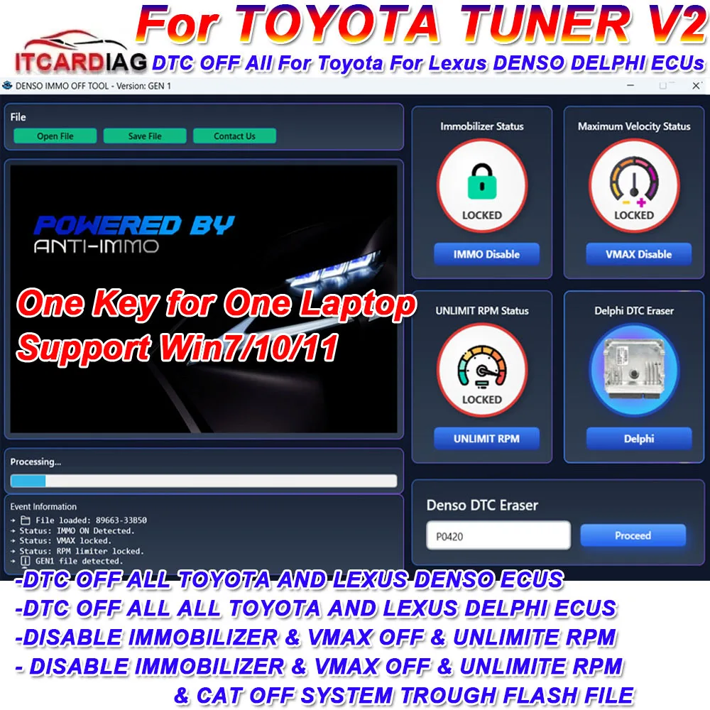 

DTC OFF for TOYOTA / LEXUS DENSO / DELPHI ECUS For TOYOTA TUNER V2 Support DISABLE IMMOBILIZER & VMAX OFF & UNLIMITE RPM
