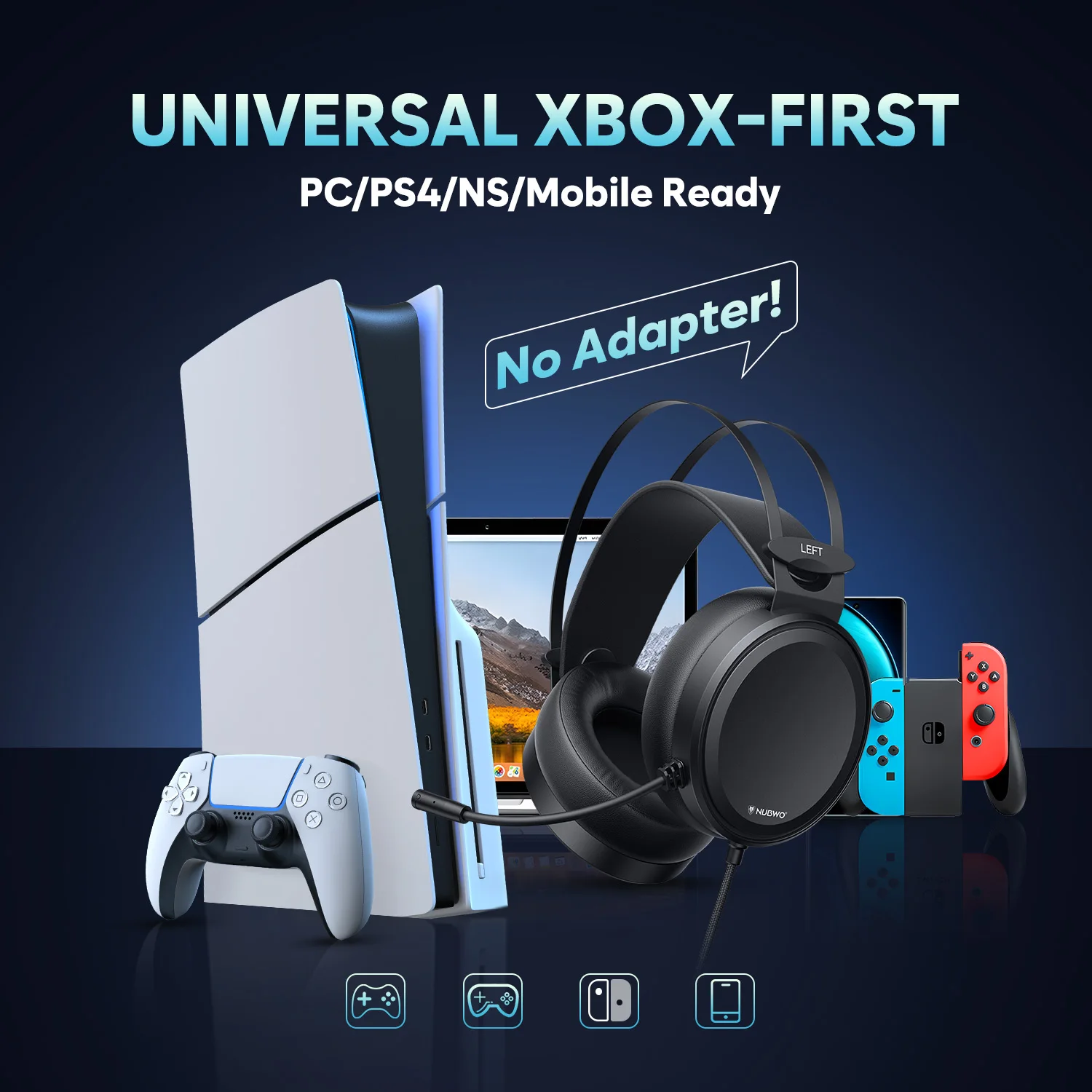 Проводные игровые наушники NUBWO с микрофоном с шумоподавлением, гарнитуры N7, геймерская стереогарнитура для PS4, Xbox One для ПК/MAC/PS4/PS5