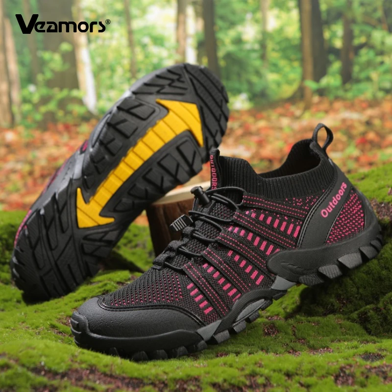 

Breathable Knitted Hiking Shoes for Men Fashion High Top Outdoor Sneakers Trekking Camping Women Non-slip Casual Sports Shoes