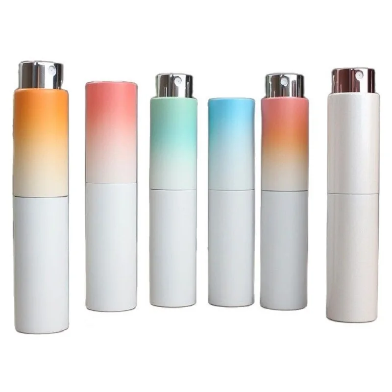 Empty 10ml Rotating Perfume Spray Bottle Gradient Color Aluminum Coated Makeup Travel Pocket Atomizer Glass Perfume Bottle 10pcs