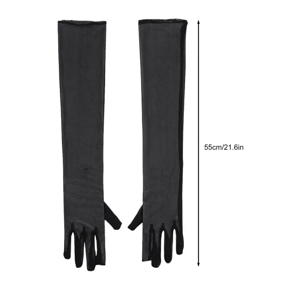 Sexy Lace Thin Transparent Hollow Breathable Long Gloves High Elasticity Solid Women Bicycle Gloves White Black Stocking Tight